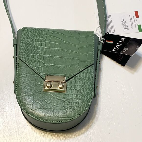 Isadora Crossbody Shoulder Bag Cellphone Green Embossed Leather Wide Strap NWT - Picture 4 of 12
